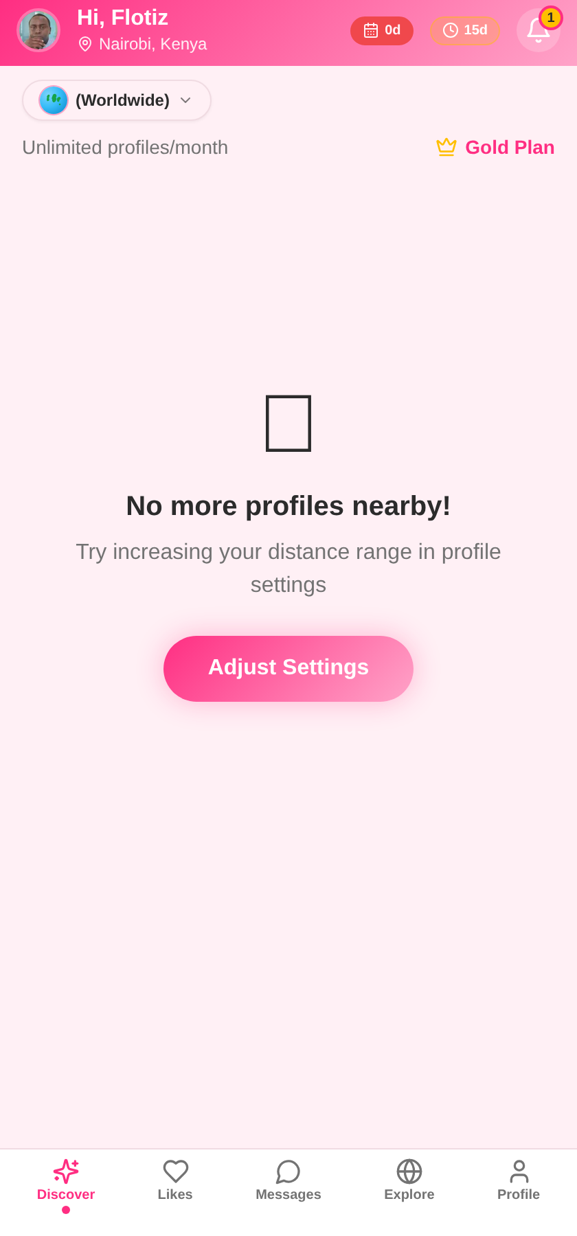 LoveMe Discover screen showing nearby matches