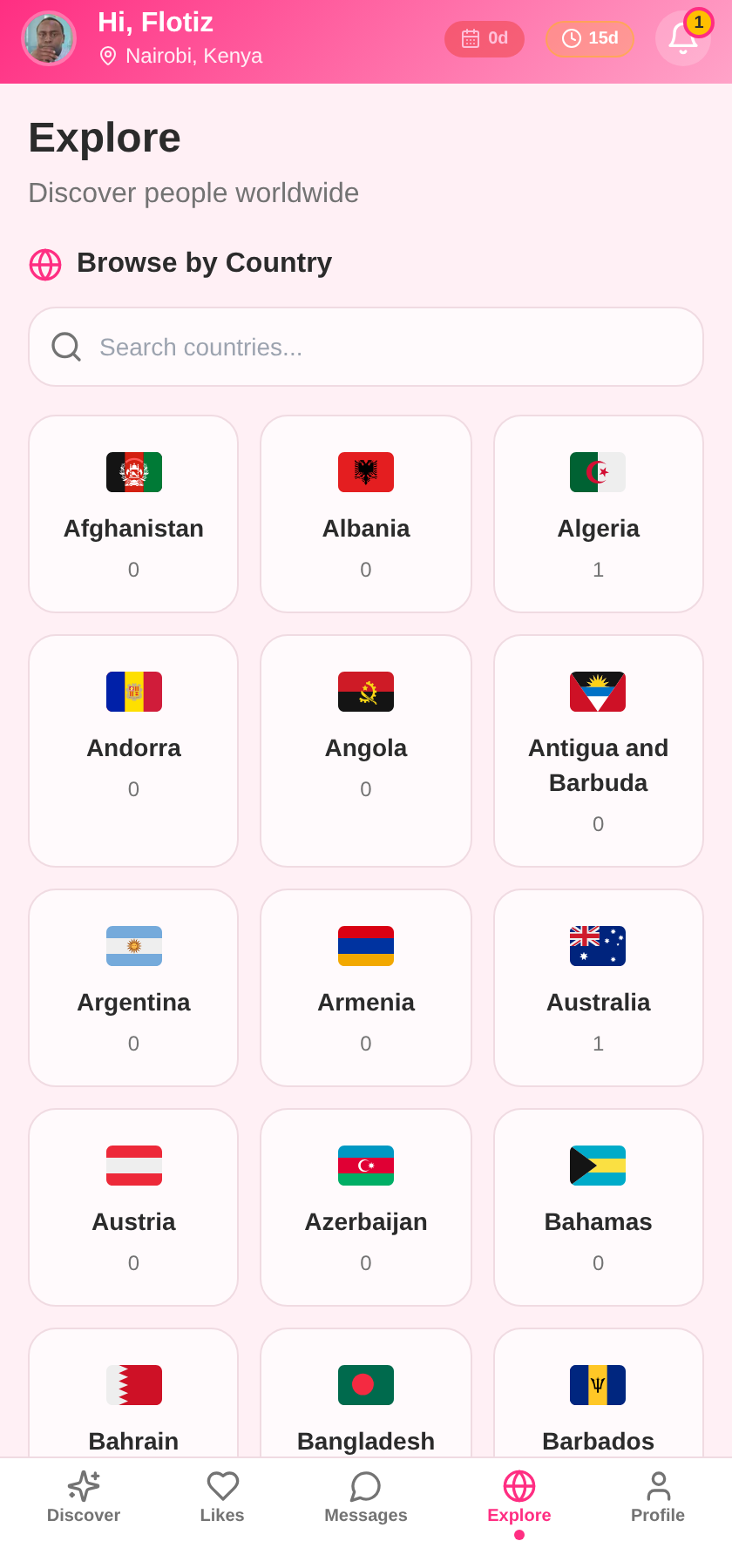 Global Matching screen in the LoveMe app