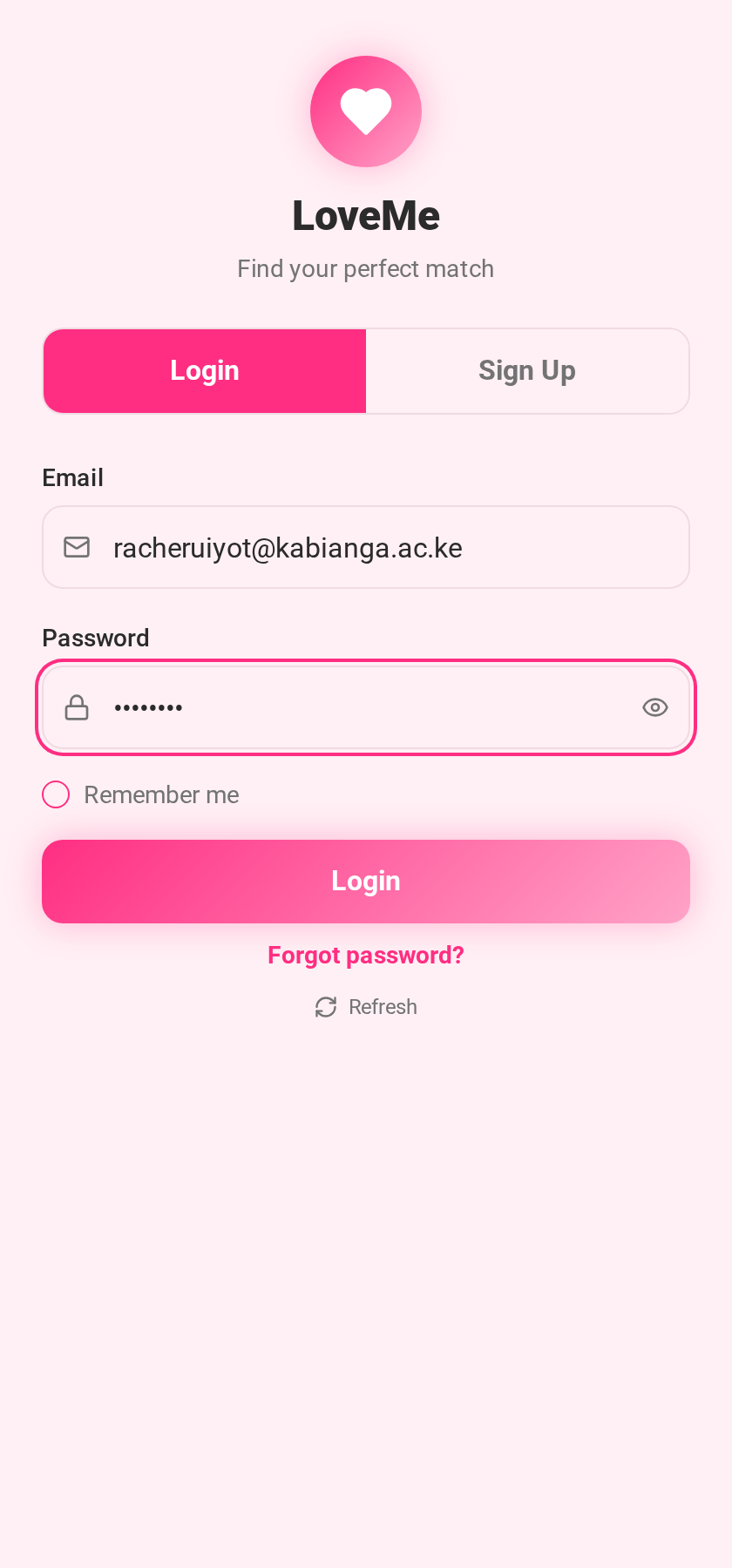 Welcome & Sign In in the LoveMe app