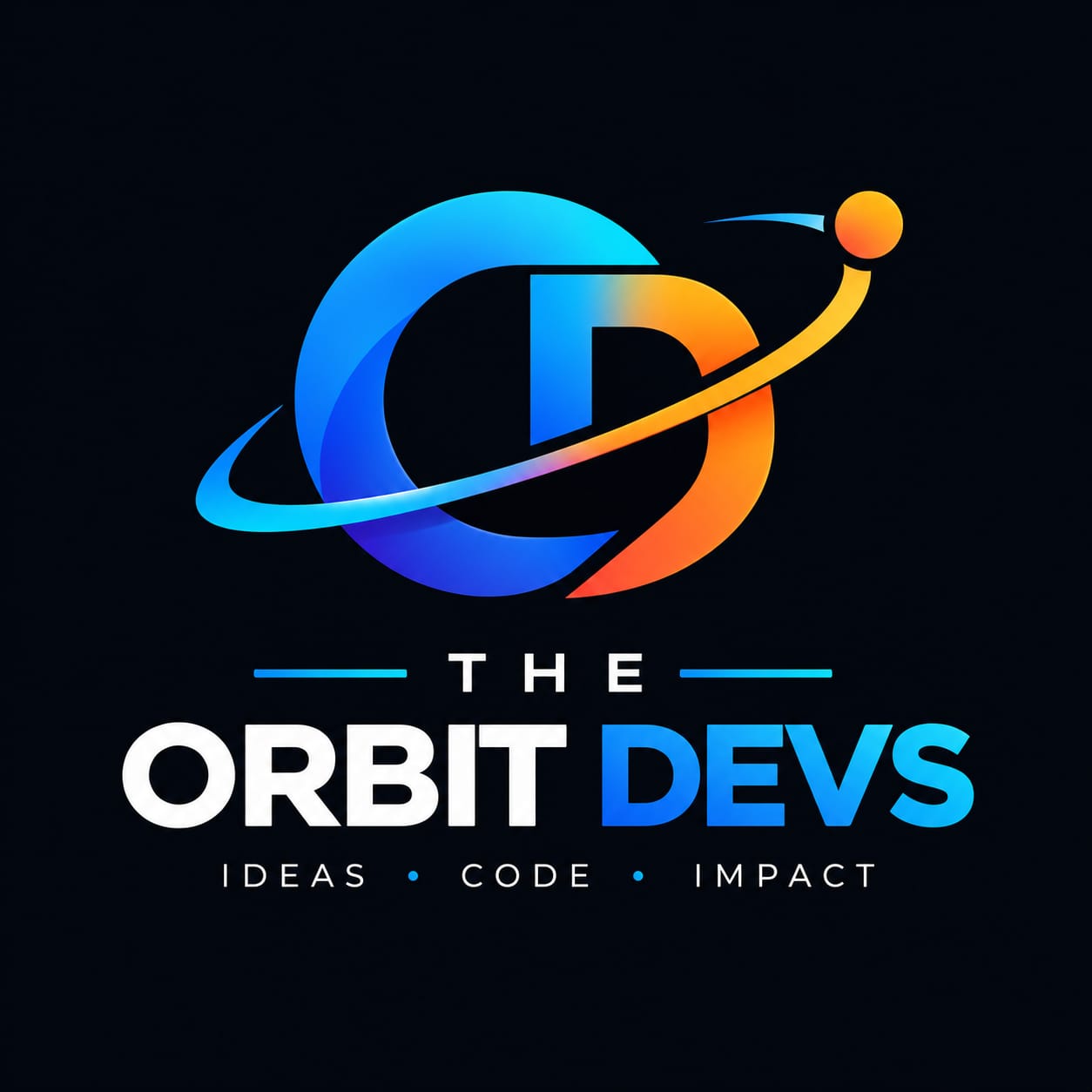 The Orbit Developers logo, Ideas, Code, Impact